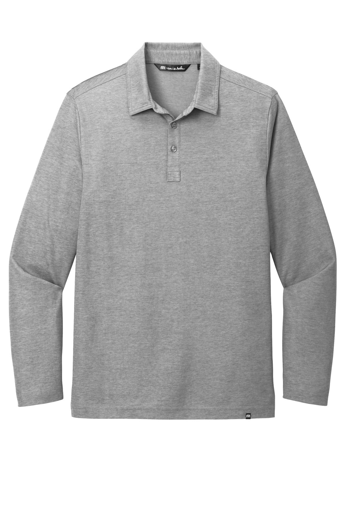 Front View of QuiShaGyHt TravisMathew Oceanside Heather Long Sleeve Polo TM1MZ343