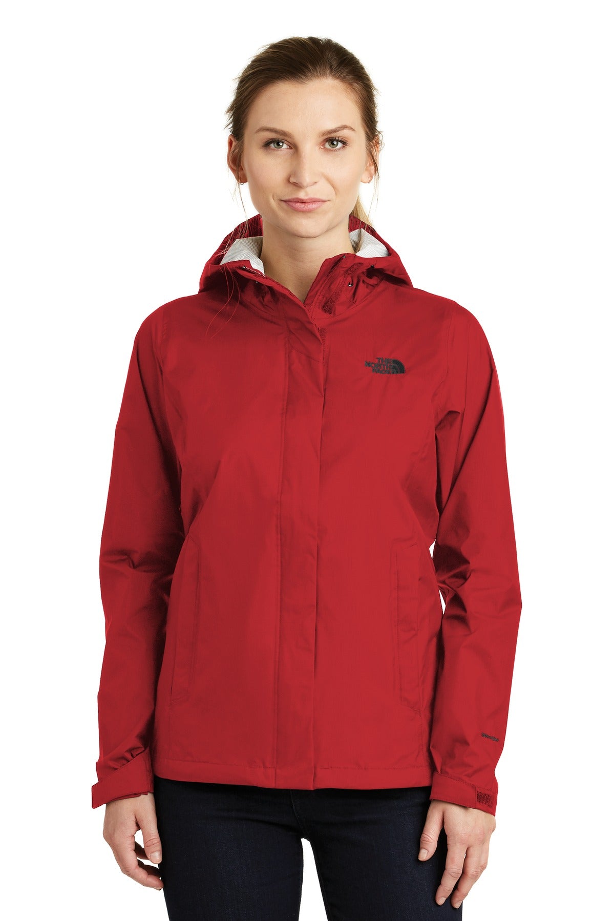 Front View of Rage Red The North Face Women's DryVent Rain Jacket. NF0A3LH5