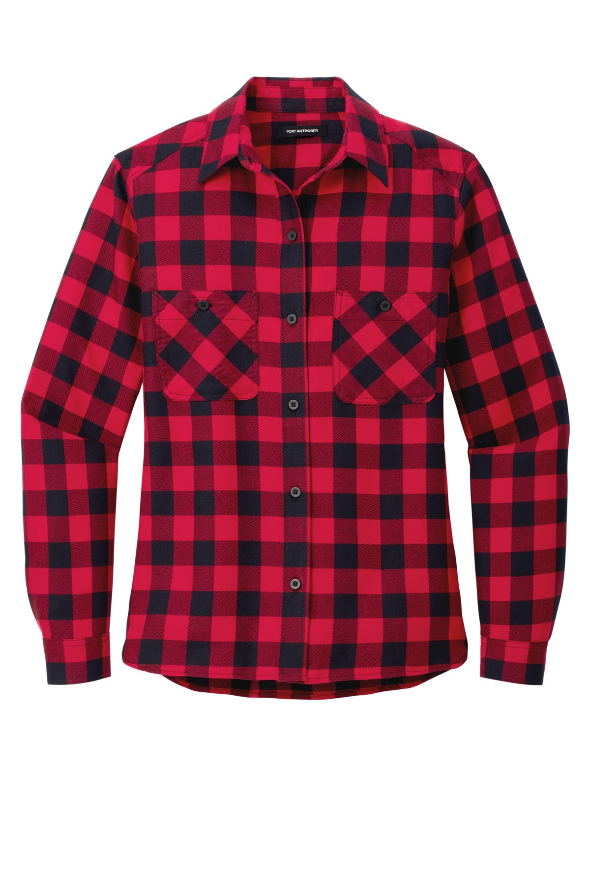 Front View of R/BkBfflCk Port Authority Women's Plaid Flannel Shirt LW669