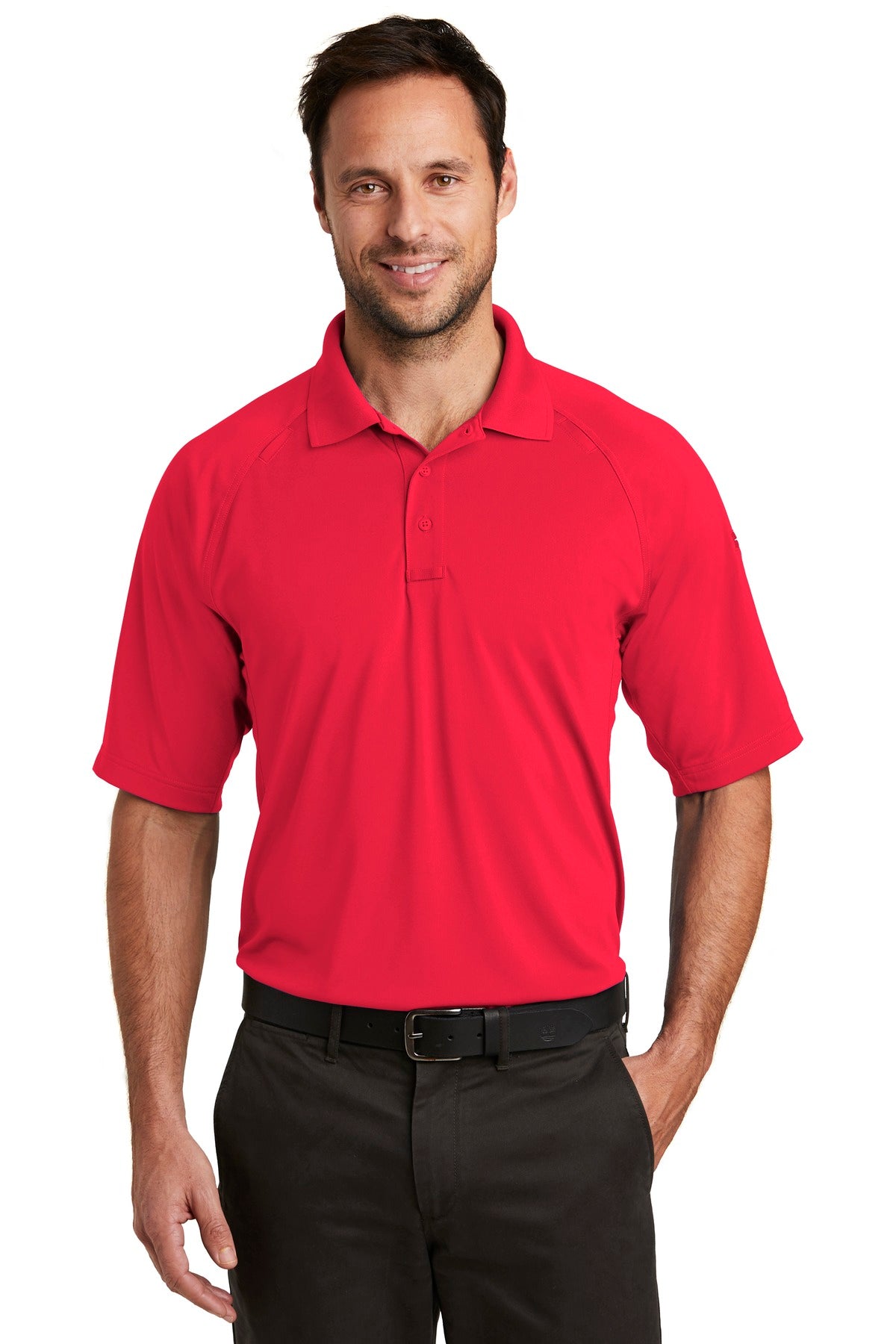 Front View of Red CornerStone Select Lightweight Snag-Proof Tactical Polo. CS420