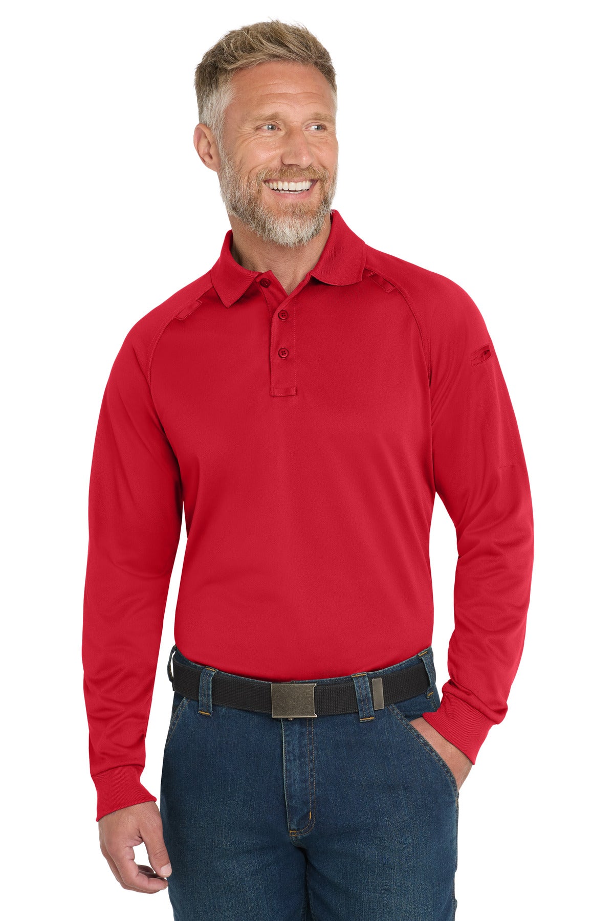 Front View of Red CornerStone - Select Long Sleeve Snag-Proof Tactical Polo. CS410LS