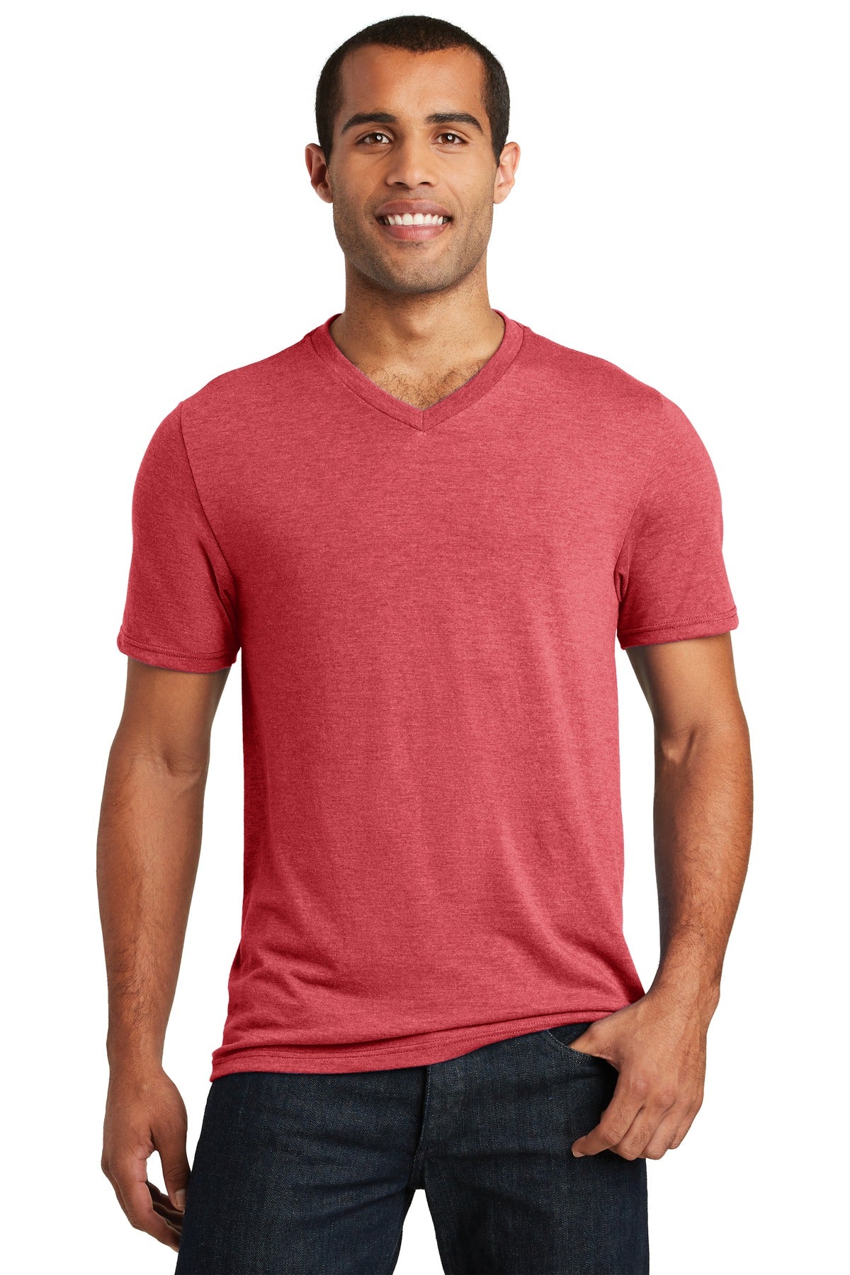 Front View of Red Frost District Perfect Tri V-Neck Tee. DT1350