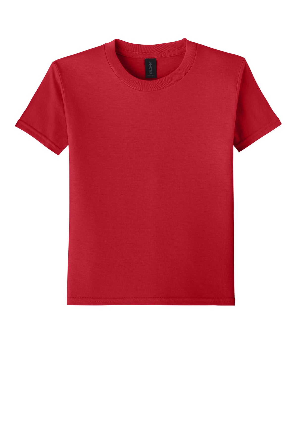 Front View of Red Gildan Youth Softstyle T-Shirt 64000B