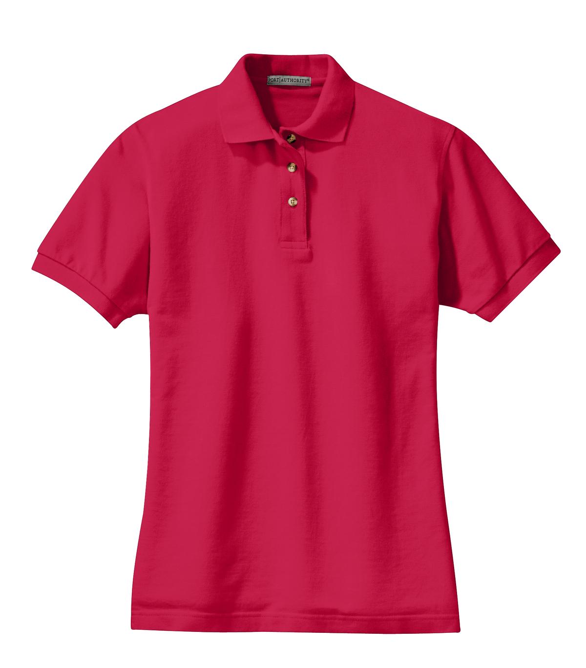 Front View of Red Port Authority Women's Heavyweight Cotton Pique Polo. L420