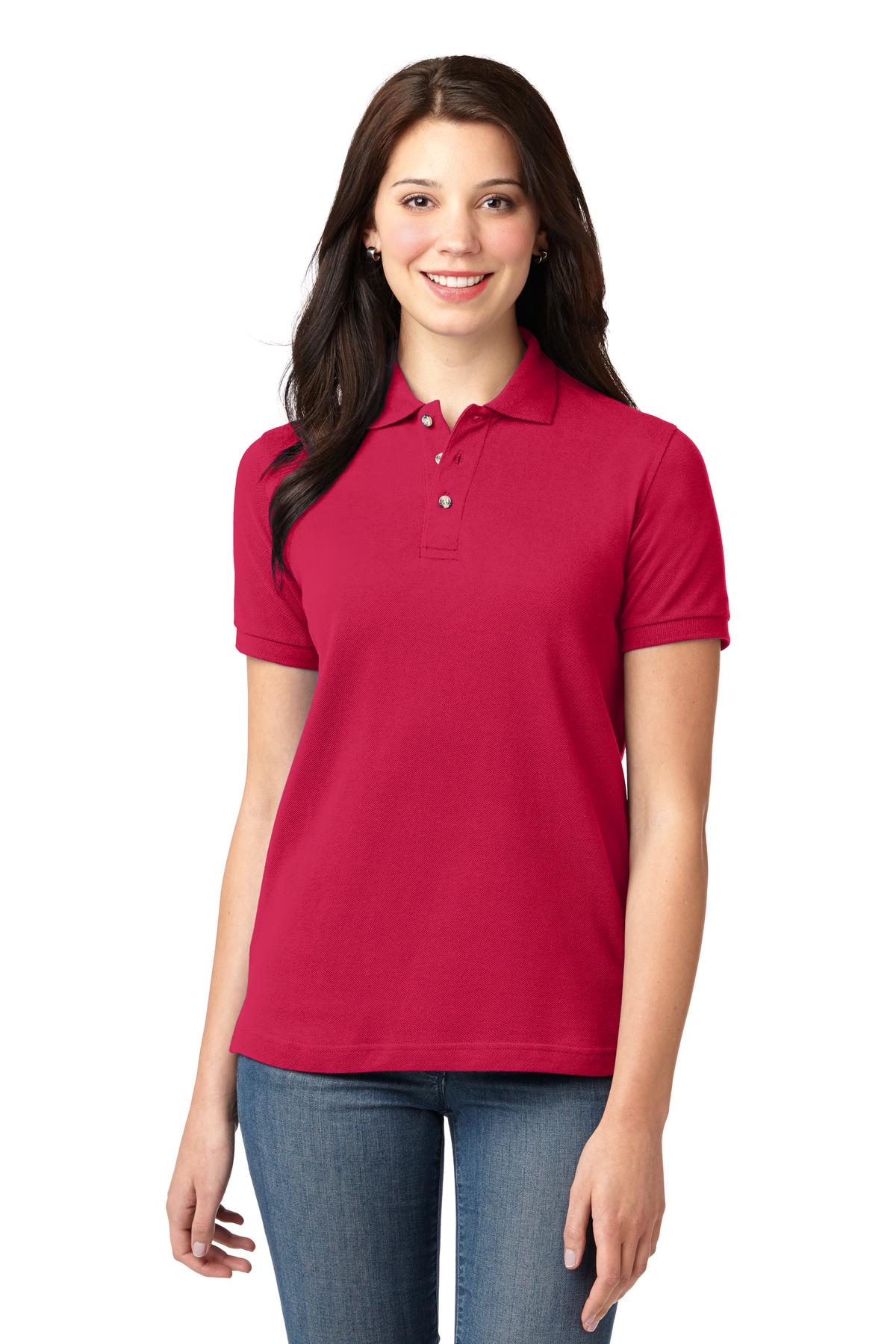 Front View of Red Port Authority Women's Heavyweight Cotton Pique Polo. L420