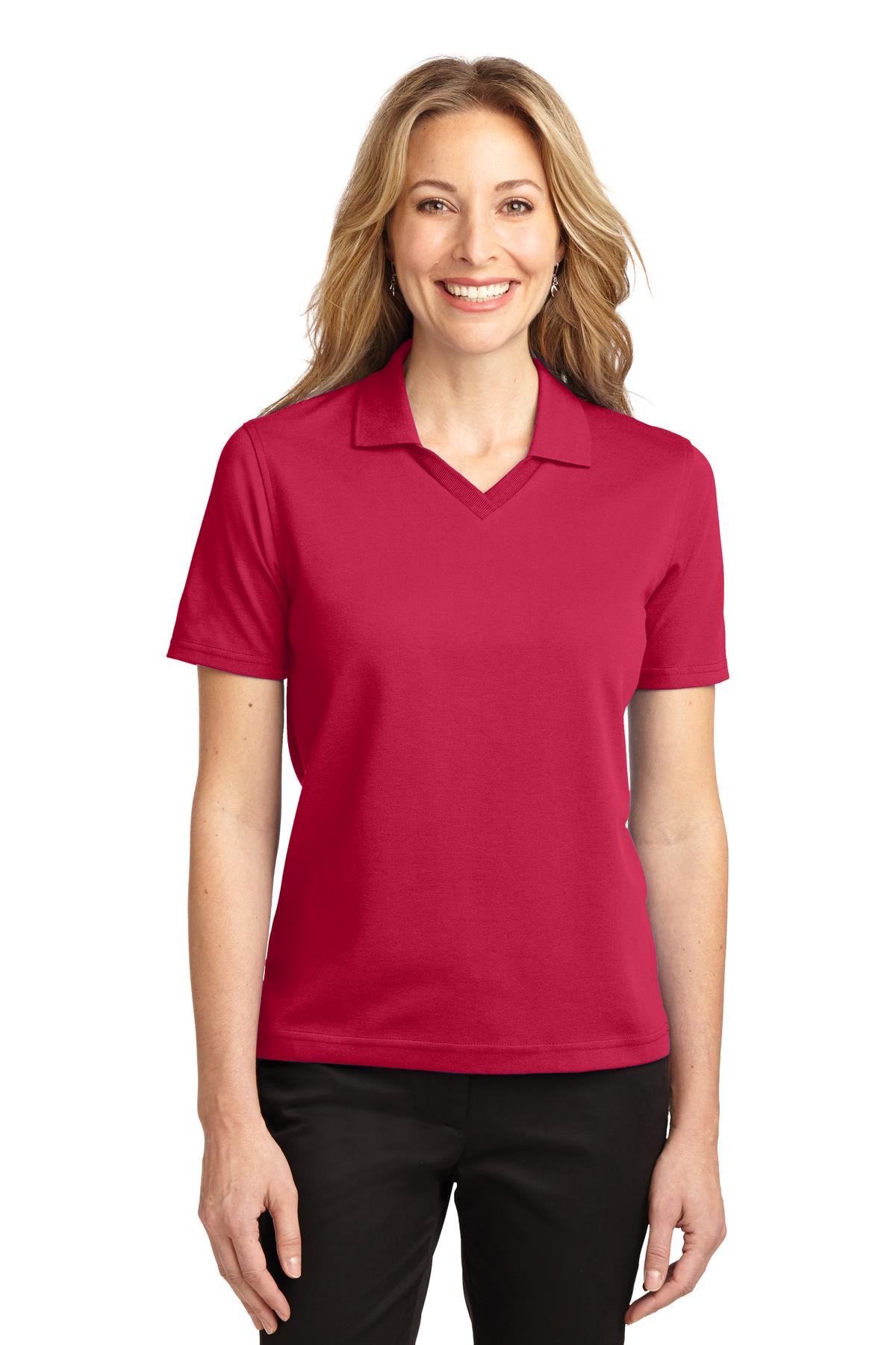Front View of Red Port Authority Women's Rapid Dry Polo. L455