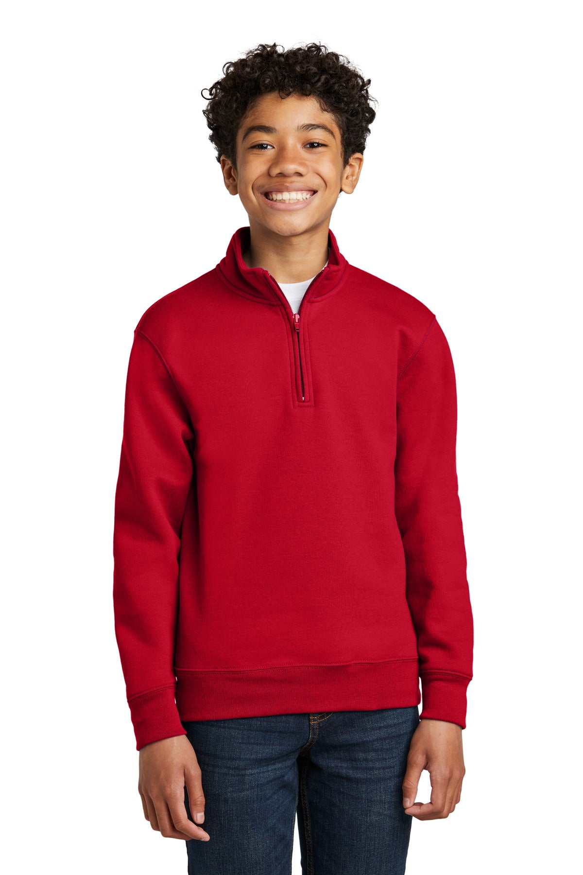 Front View of Red Port & Company Youth Core Fleece 1/4-Zip Pullover Sweatshirt PC78YQ
