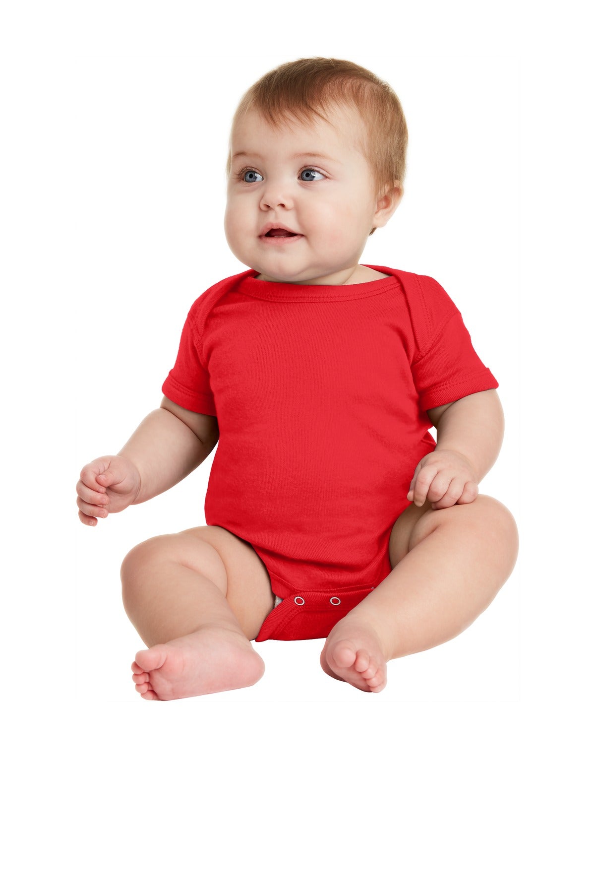 Front View of Red Rabbit Skins Infant Short Sleeve Baby Rib Bodysuit. RS4400