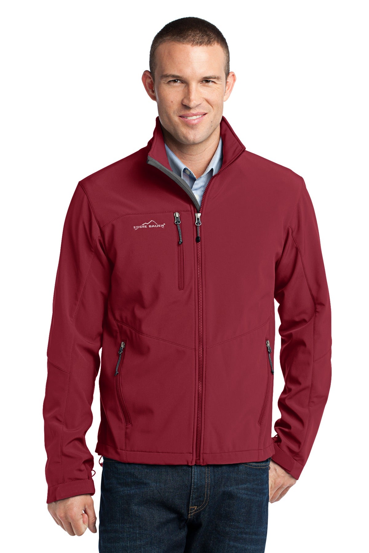 Front View of Red Rhubarb Eddie Bauer - Soft Shell Jacket. EB530