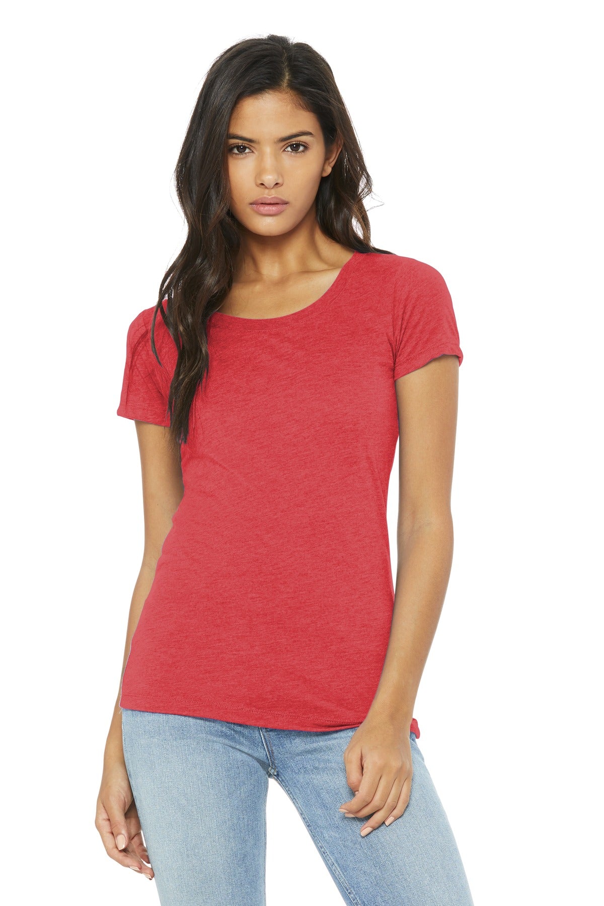 Front View of Red TB BELLA+CANVAS Women's Triblend Short Sleeve Tee. BC8413