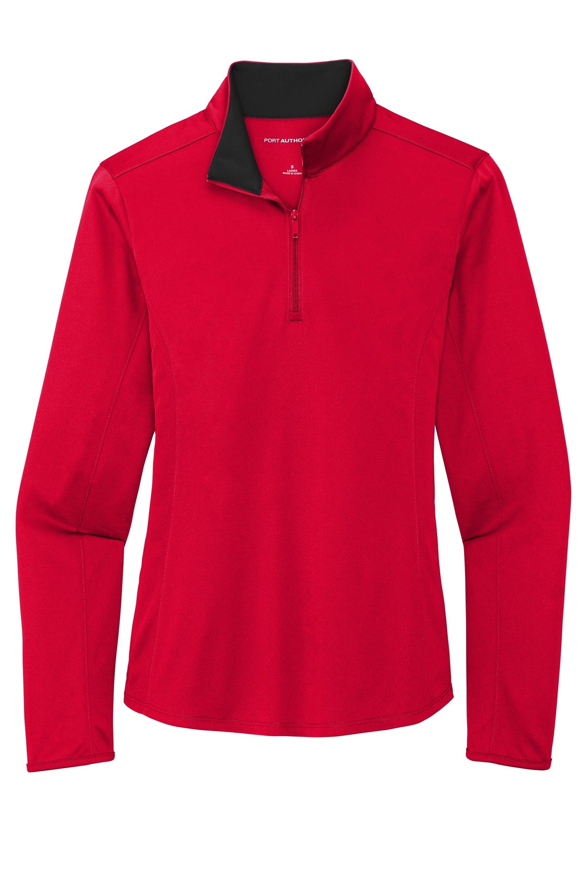 Front View of Red/Black Port Authority Women's Silk Touch Performance 1/4-Zip LK584
