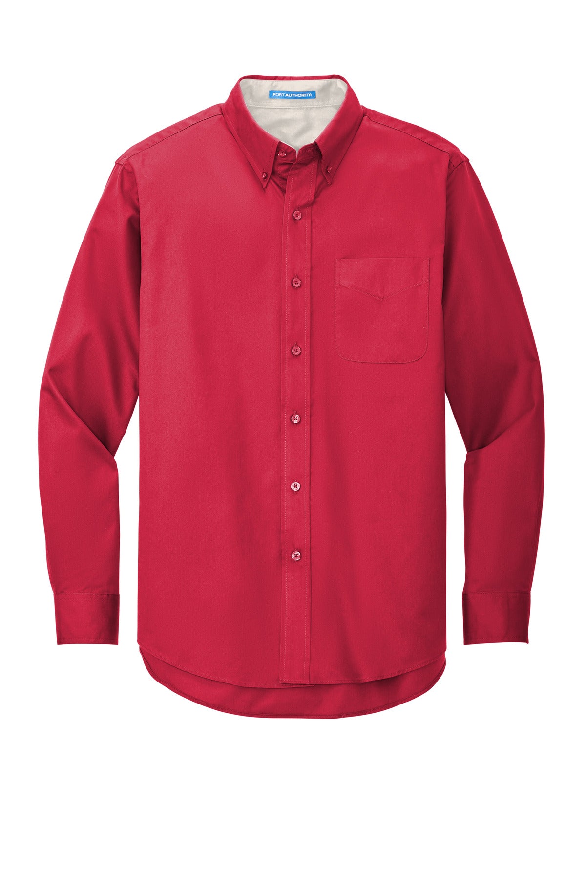 Front View of Red/Lt Stone Port Authority Extended Size Long Sleeve Easy Care Shirt S608ES