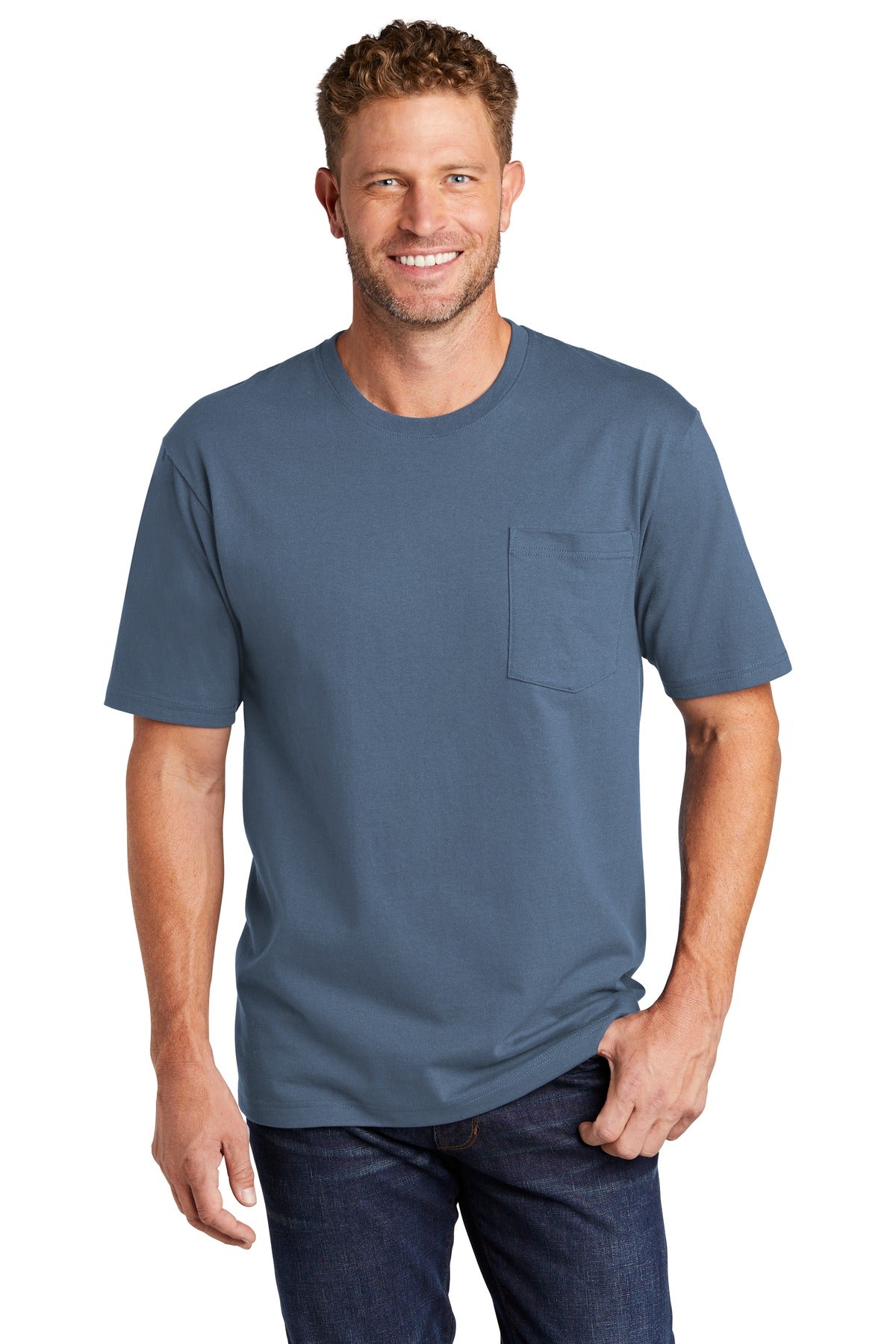 Front View of Regatta Blue CornerStone Workwear Pocket Tee CS430