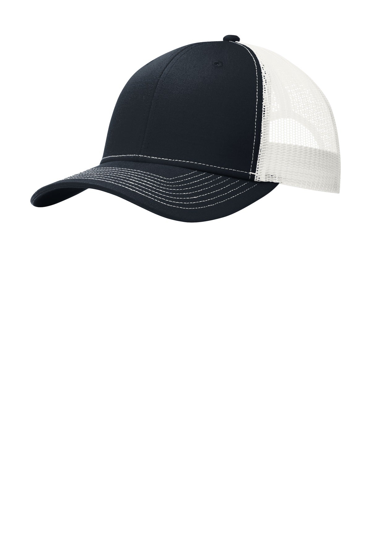 Front View of Rich Navy/Wht Port Authority Snapback Trucker Cap. C112