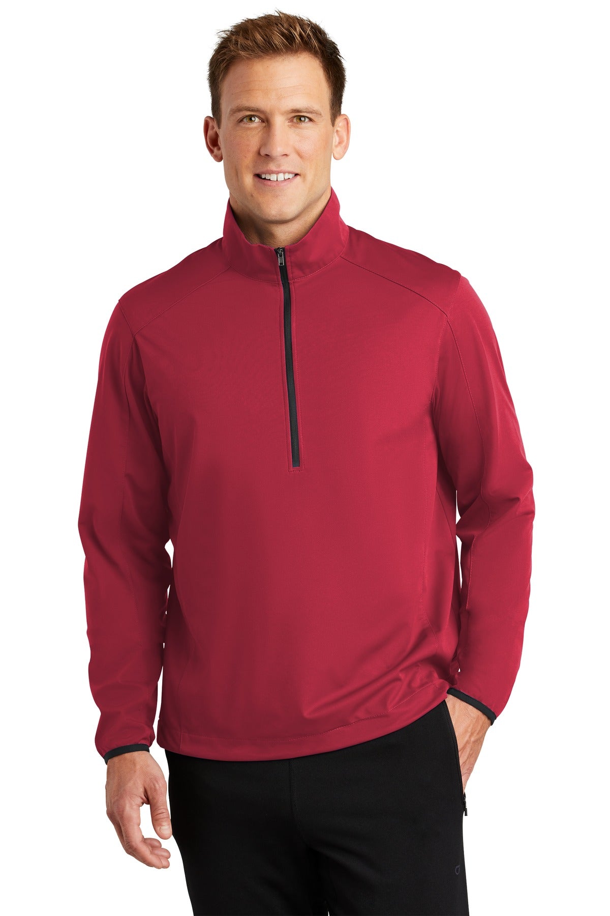 Front View of Rich Red Port Authority Active 1/2-Zip Soft Shell Jacket. J716