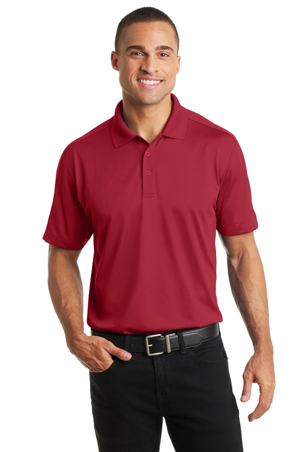Front View of Rich Red Port Authority Diamond Jacquard Polo. K569