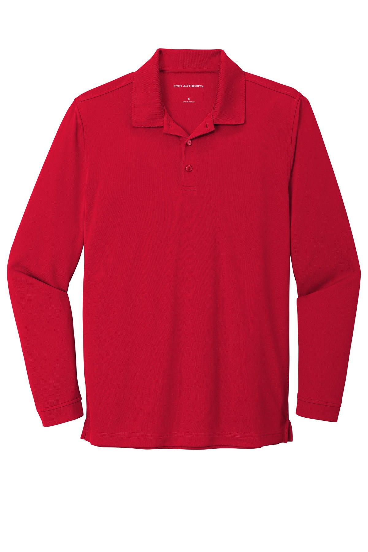 Front View of Rich Red Port Authority Dry Zone UV Micro-Mesh Long Sleeve Polo K110LS