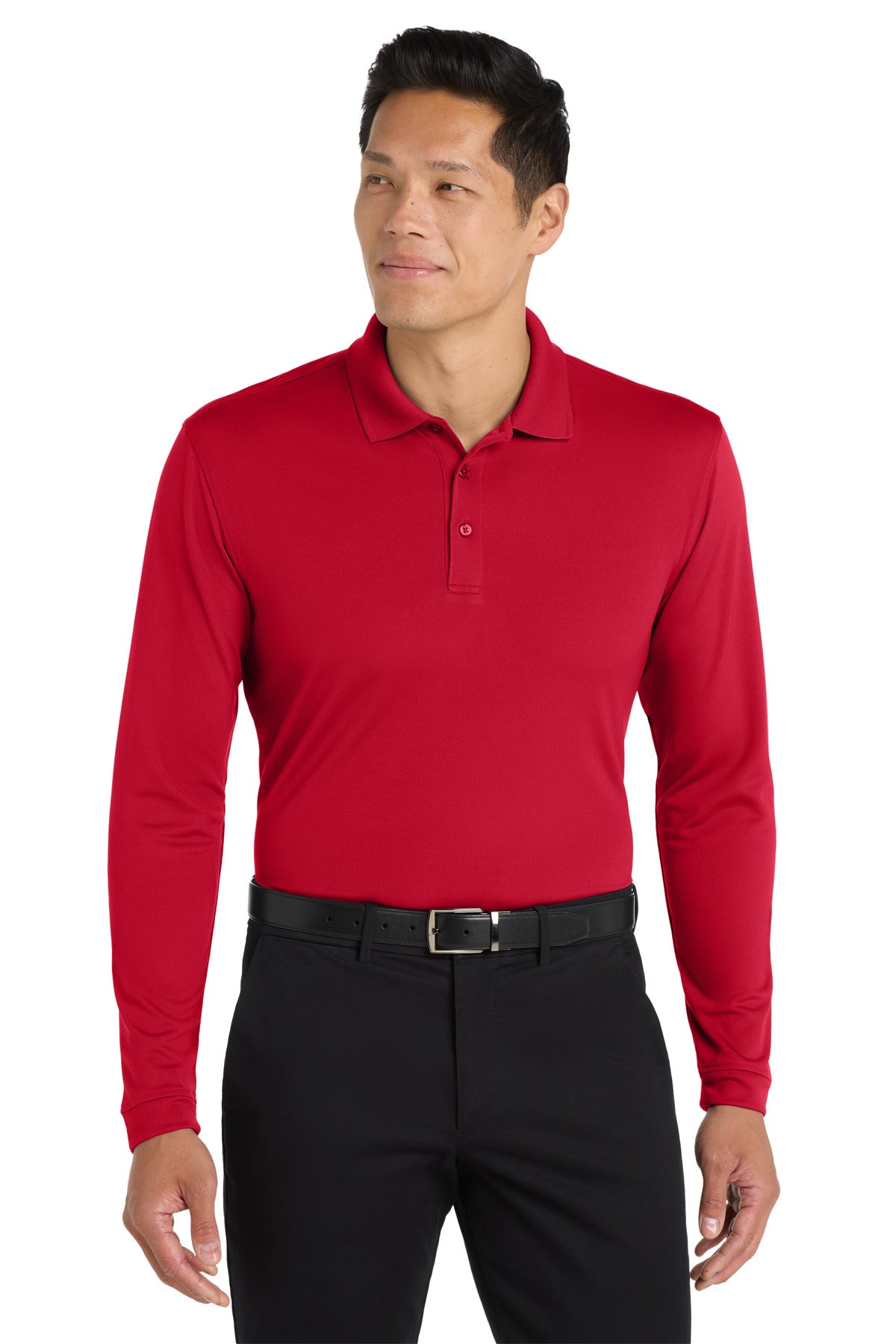 Front View of Rich Red Port Authority Dry Zone UV Micro-Mesh Long Sleeve Polo K110LS