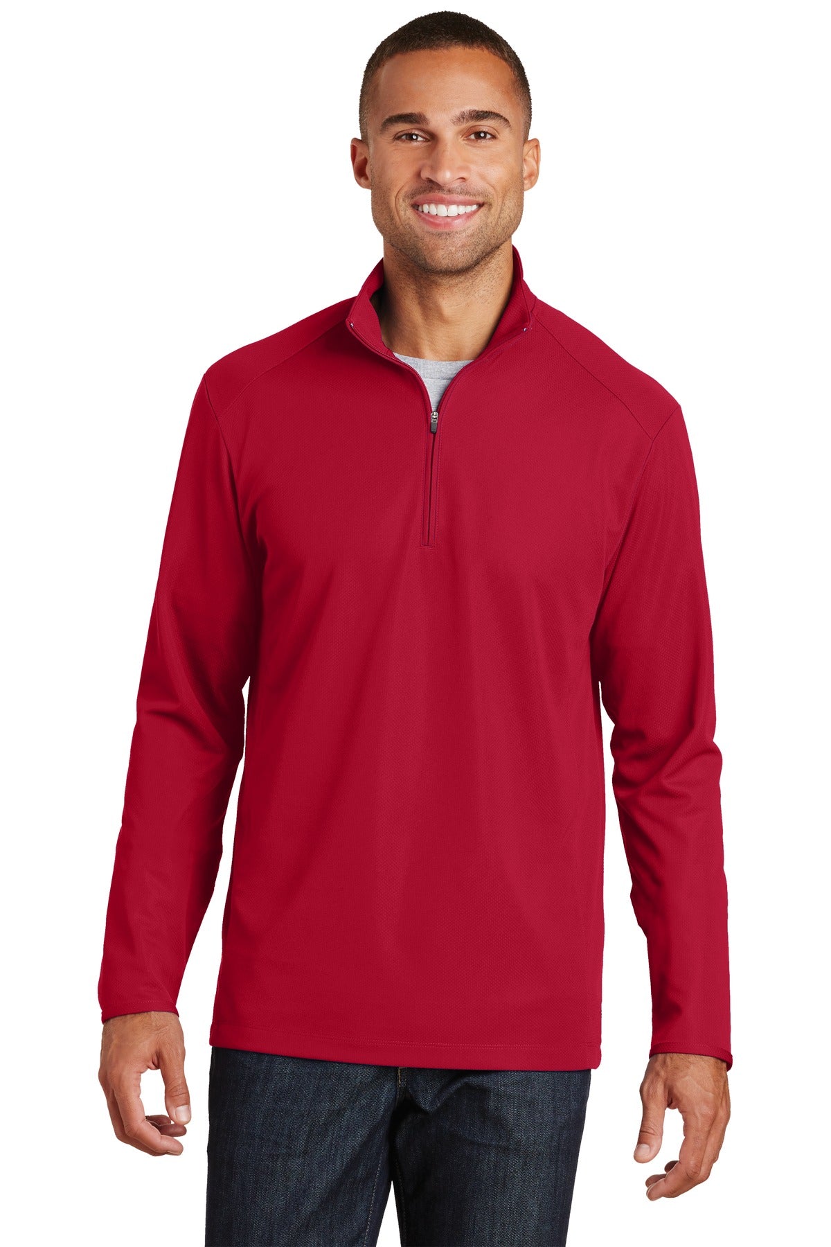 Front View of Rich Red Port Authority Pinpoint Mesh 1/2-Zip. K806