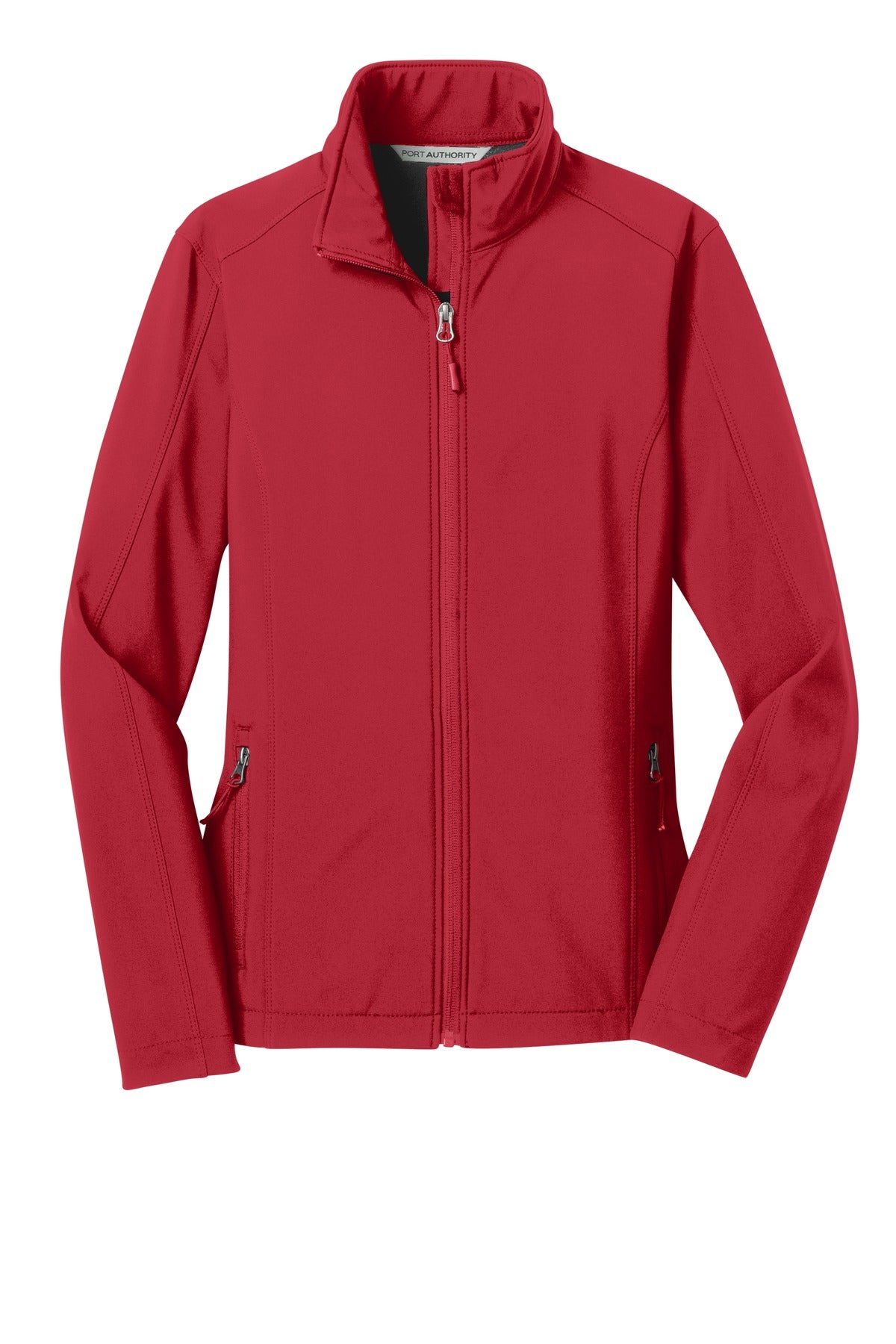 Front View of Rich Red Port Authority Women's Core Soft Shell Jacket. L317