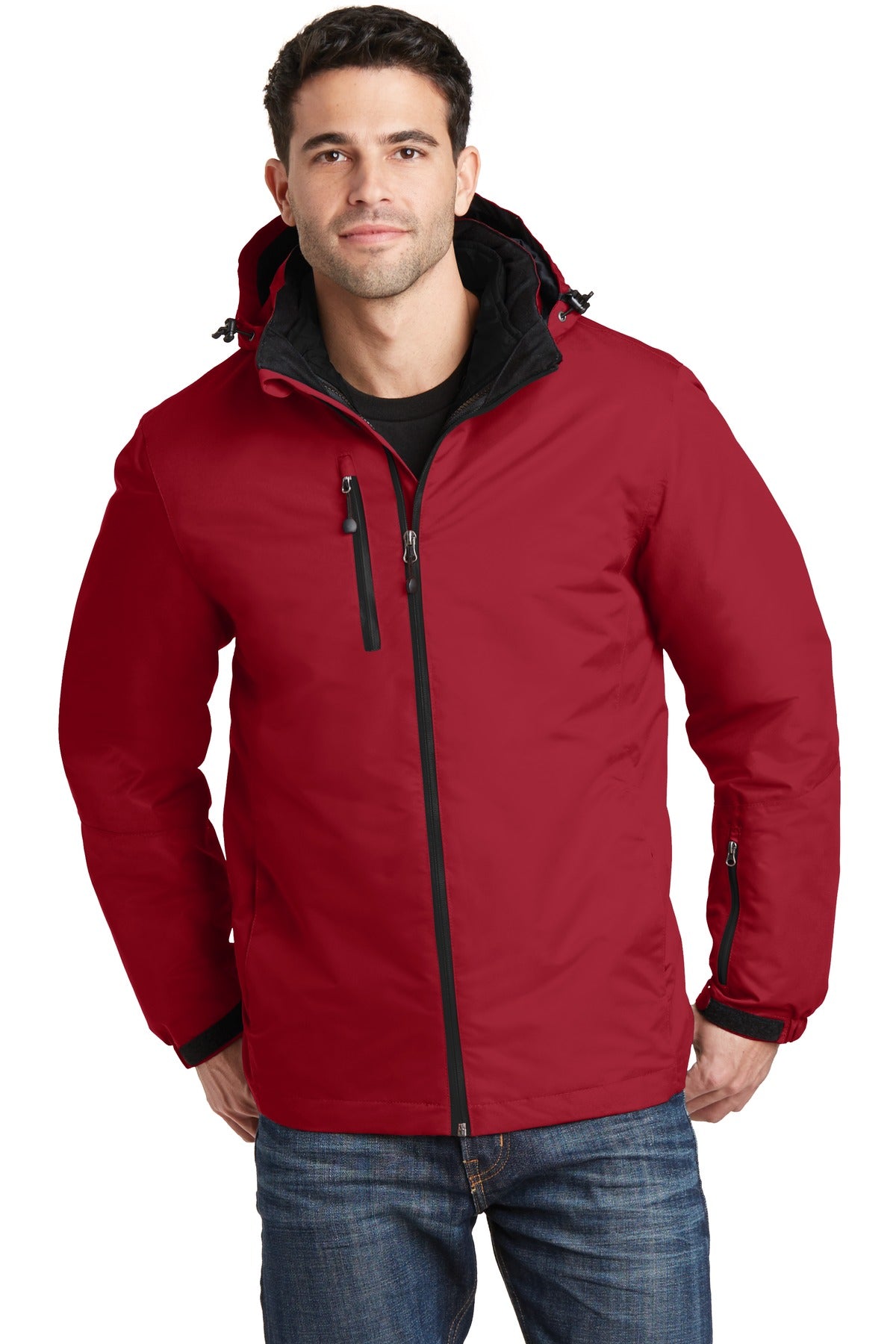 Front View of Rich Red/Black Port Authority Vortex Waterproof 3-in-1 Jacket. J332