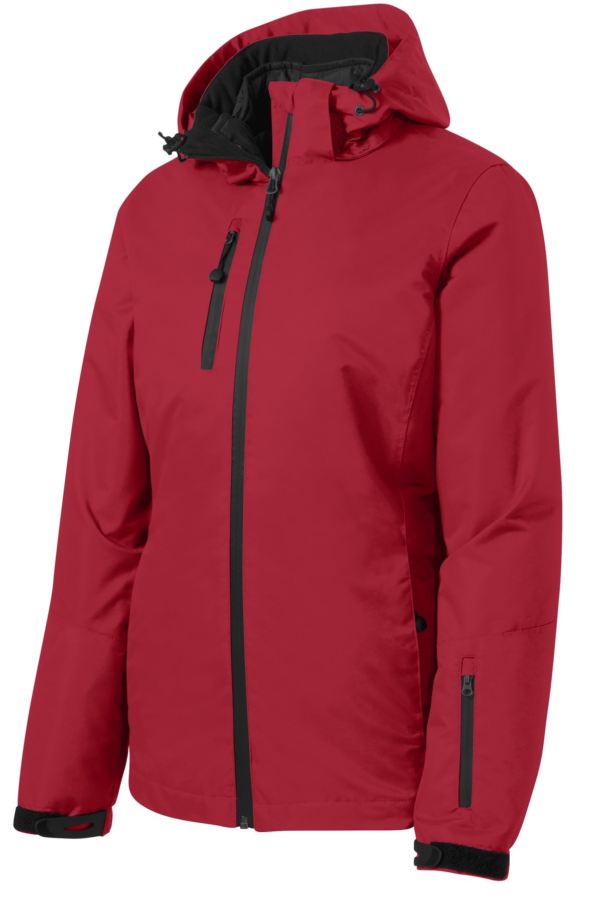 Front View of Rich Red/Black Port Authority Women's Vortex Waterproof 3-in-1 Jacket. L332