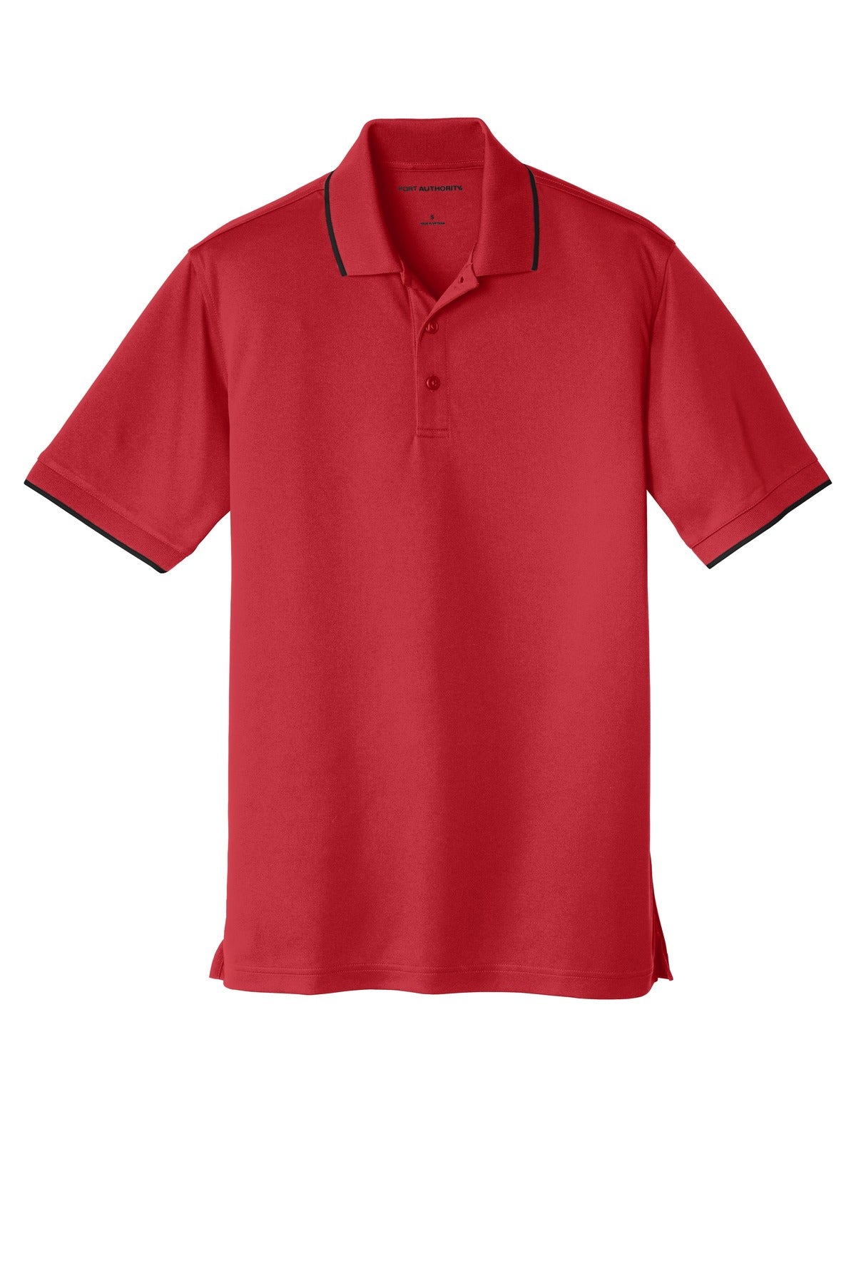 Front View of Rich Red/Dp Bk Port Authority Dry Zone UV Micro-Mesh Tipped Polo. K111