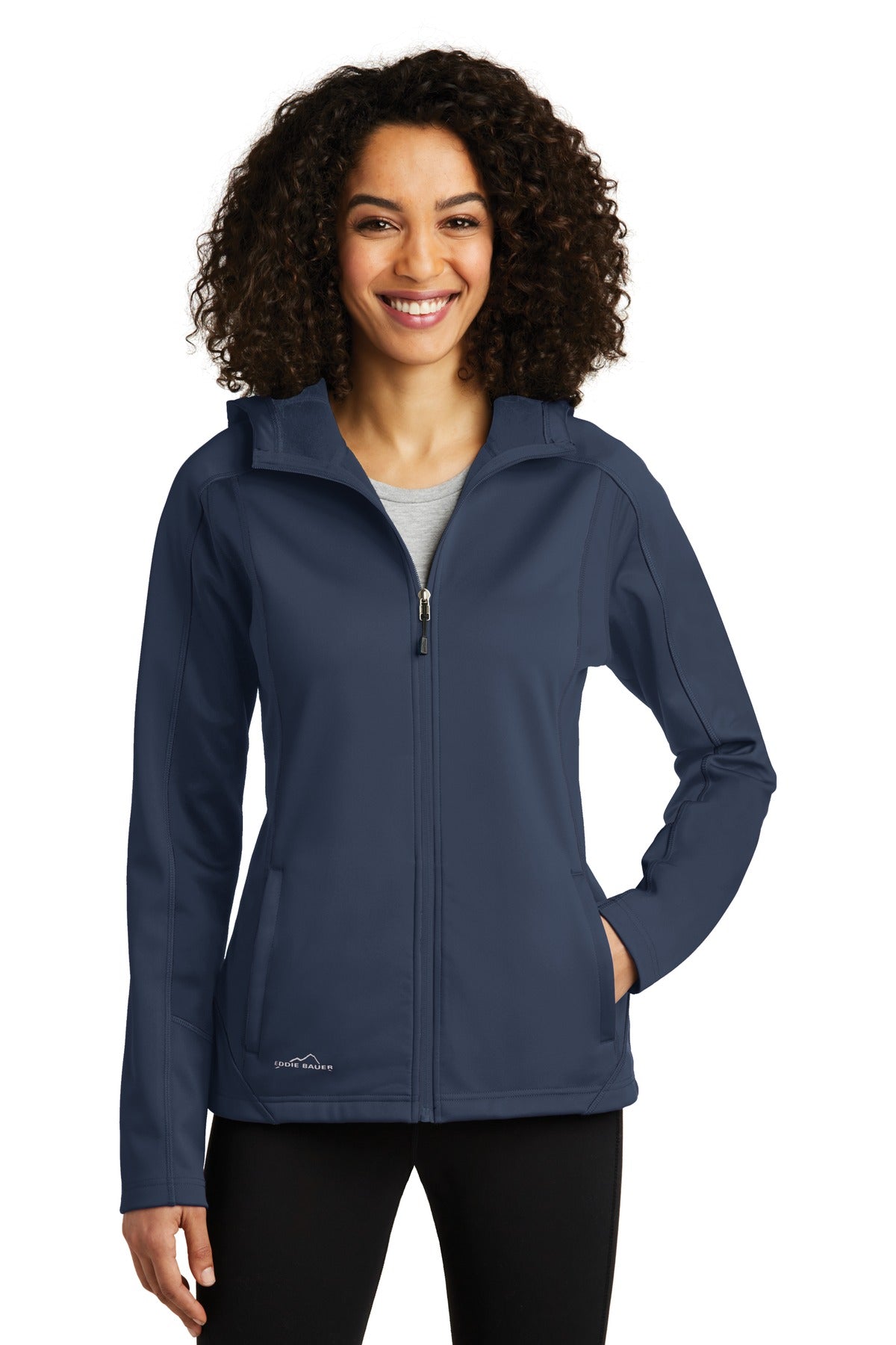 Front View of River Bl/Rv Bl Eddie Bauer Women's Trail Soft Shell Jacket. EB543