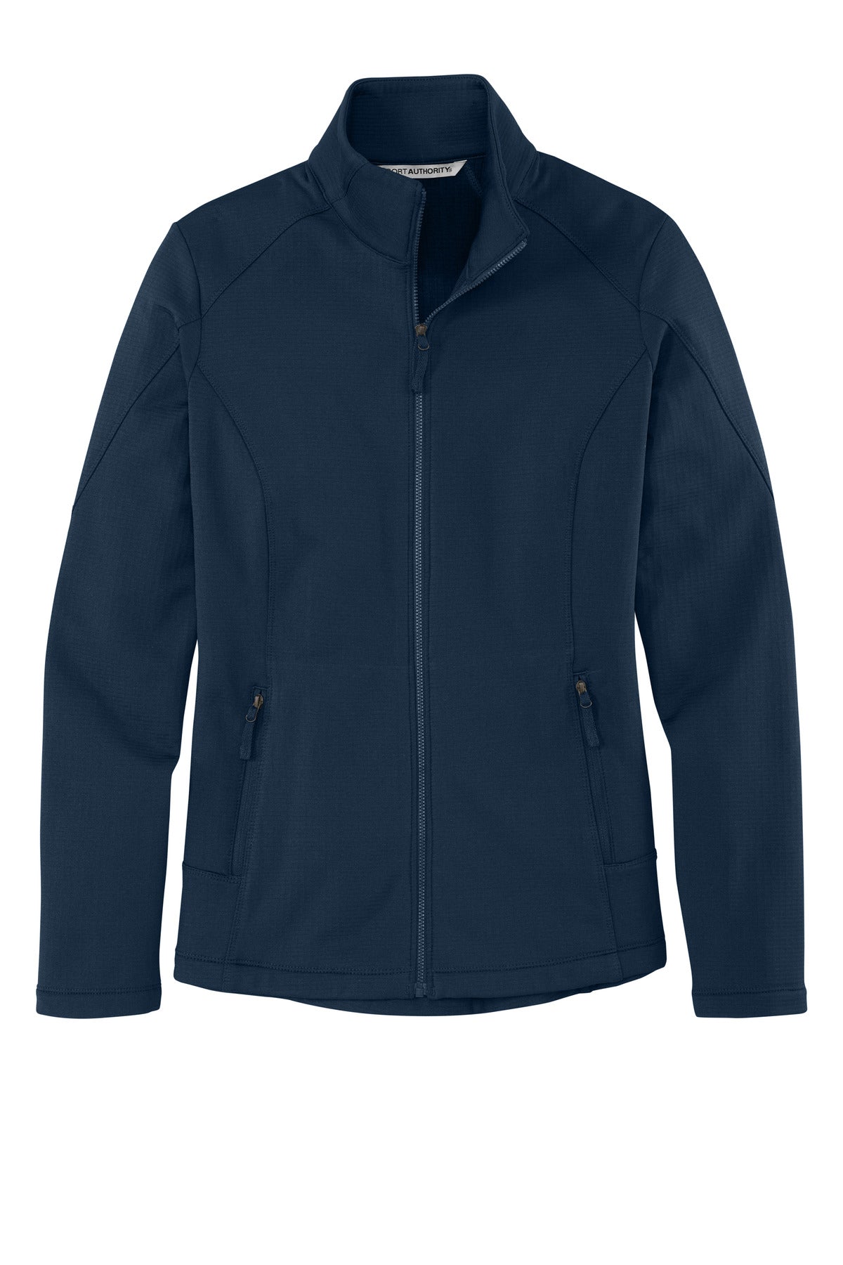 Front View of River Blue Nvy Port Authority Women's Grid Fleece Jacket. L239
