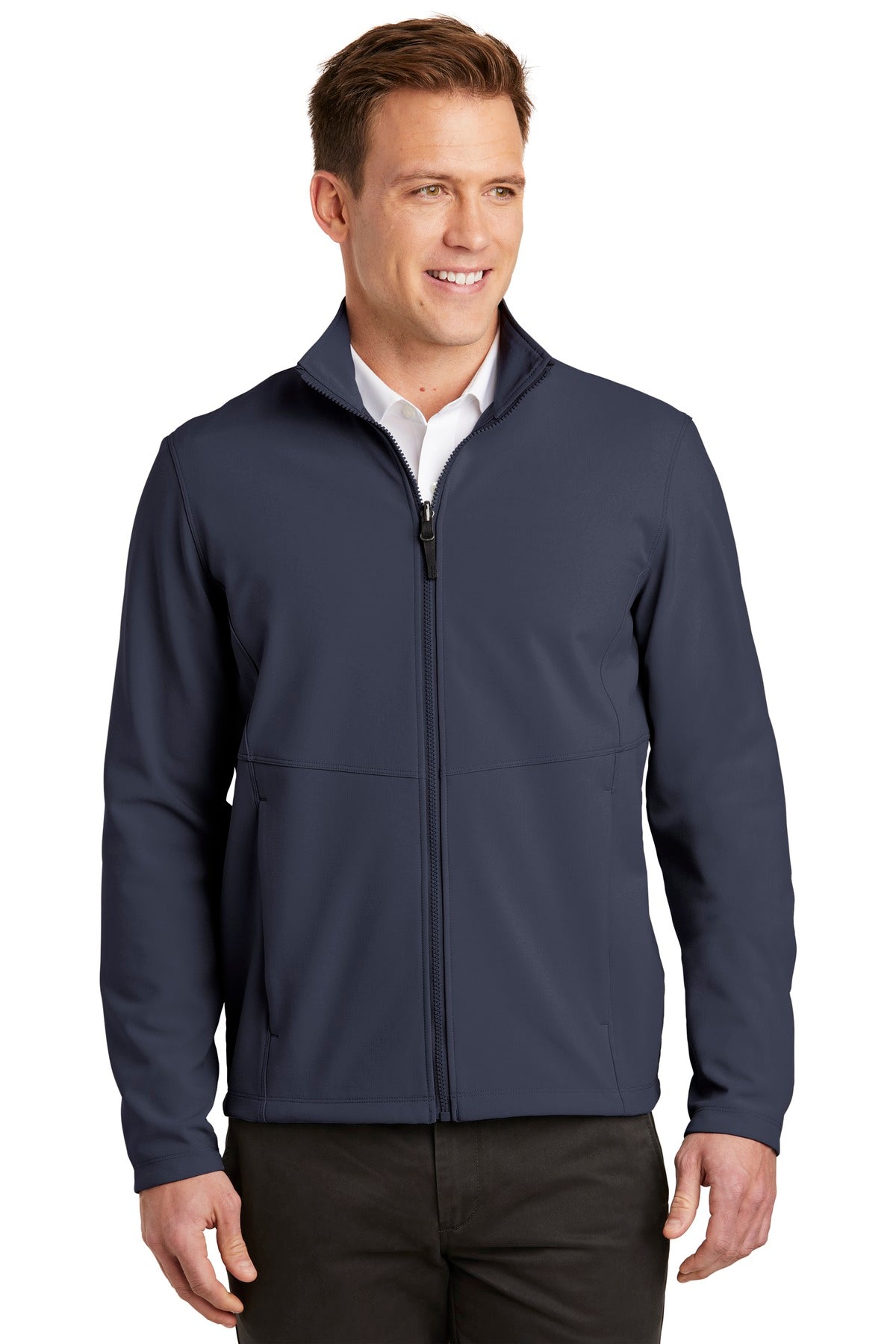 Front View of River Blue Port Authority Collective Soft Shell Jacket. J901