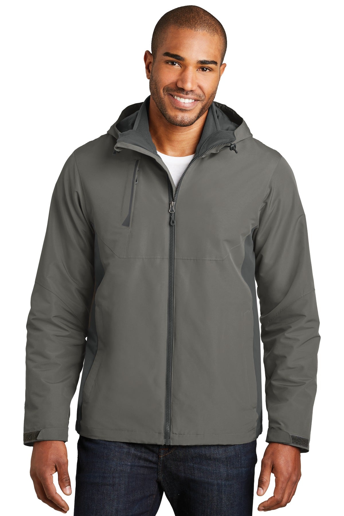 Front View of Rogue Gy/Gy St Port Authority Merge 3-in-1 Jacket. J338