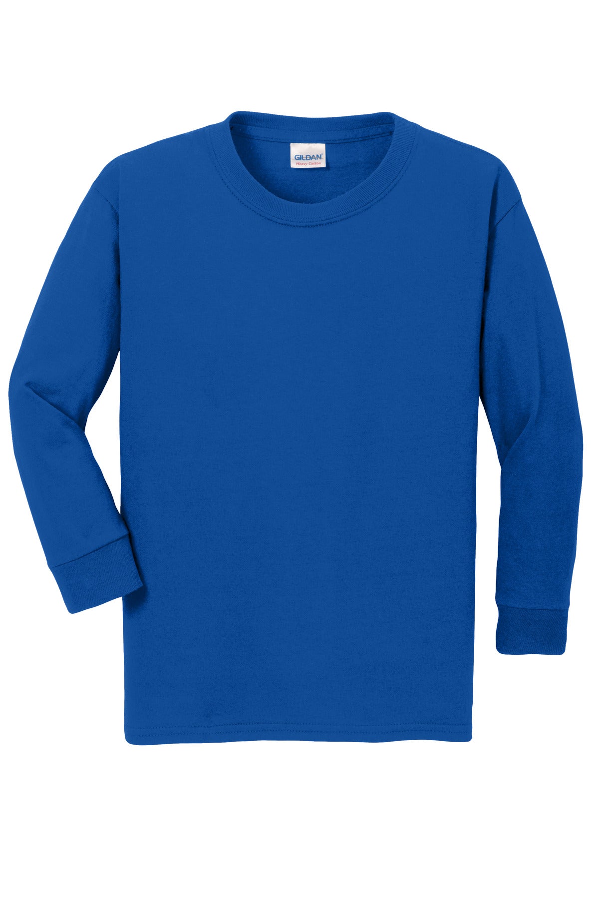 Front View of Royal Gildan Youth Heavy Cotton 100% Cotton Long Sleeve T-Shirt. 5400B