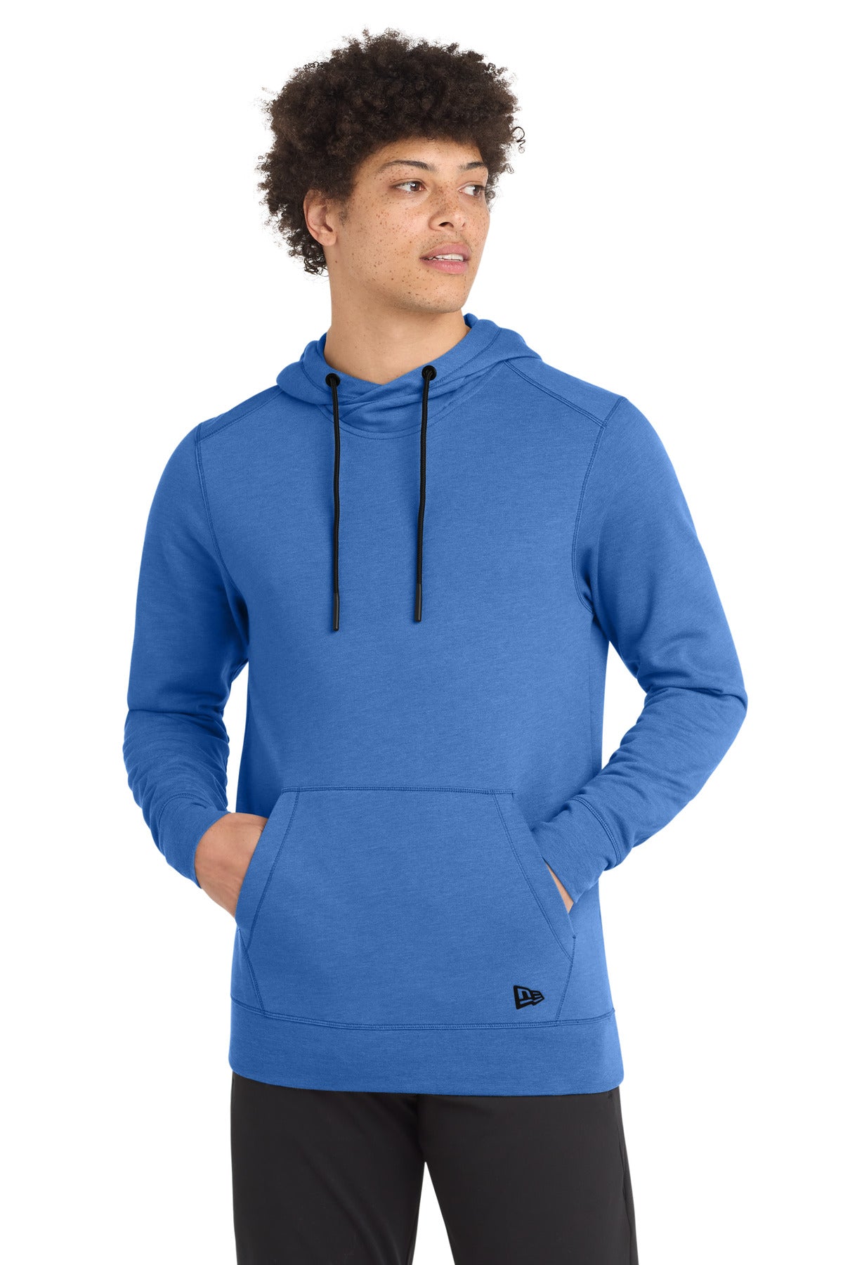 Front View of Royal Heather New Era Tri-Blend Fleece Pullover Hoodie. NEA510