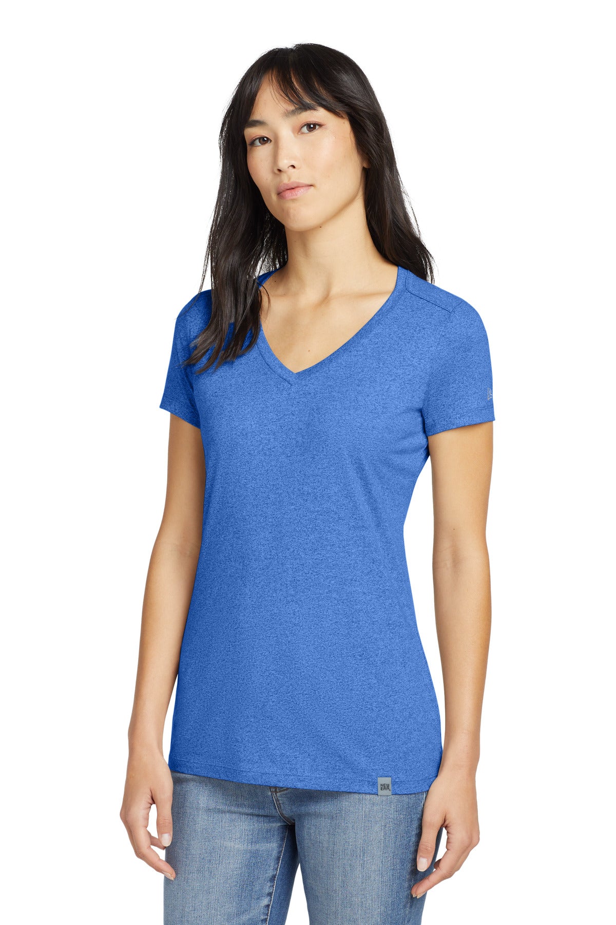 Front View of Royal Heather New Era Women's Heritage Blend V-Neck Tee. LNEA101