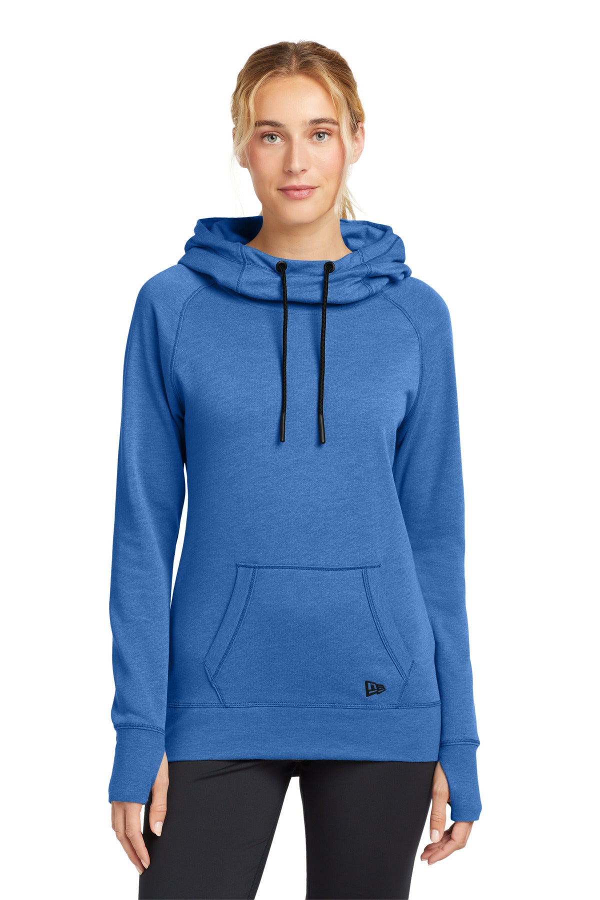 Front View of Royal Heather New Era Women's Tri-Blend Fleece Pullover Hoodie. LNEA510