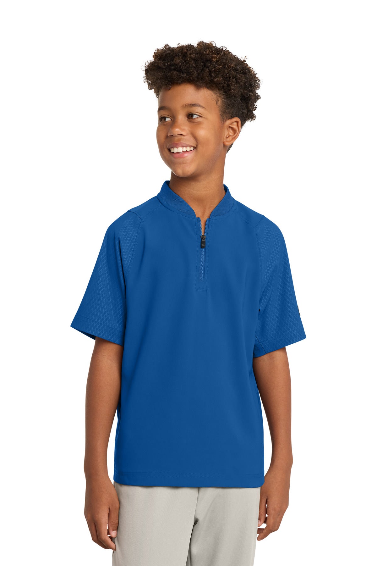 Front View of Royal New Era Youth Cage Short Sleeve 1/4-Zip Jacket. YNEA600