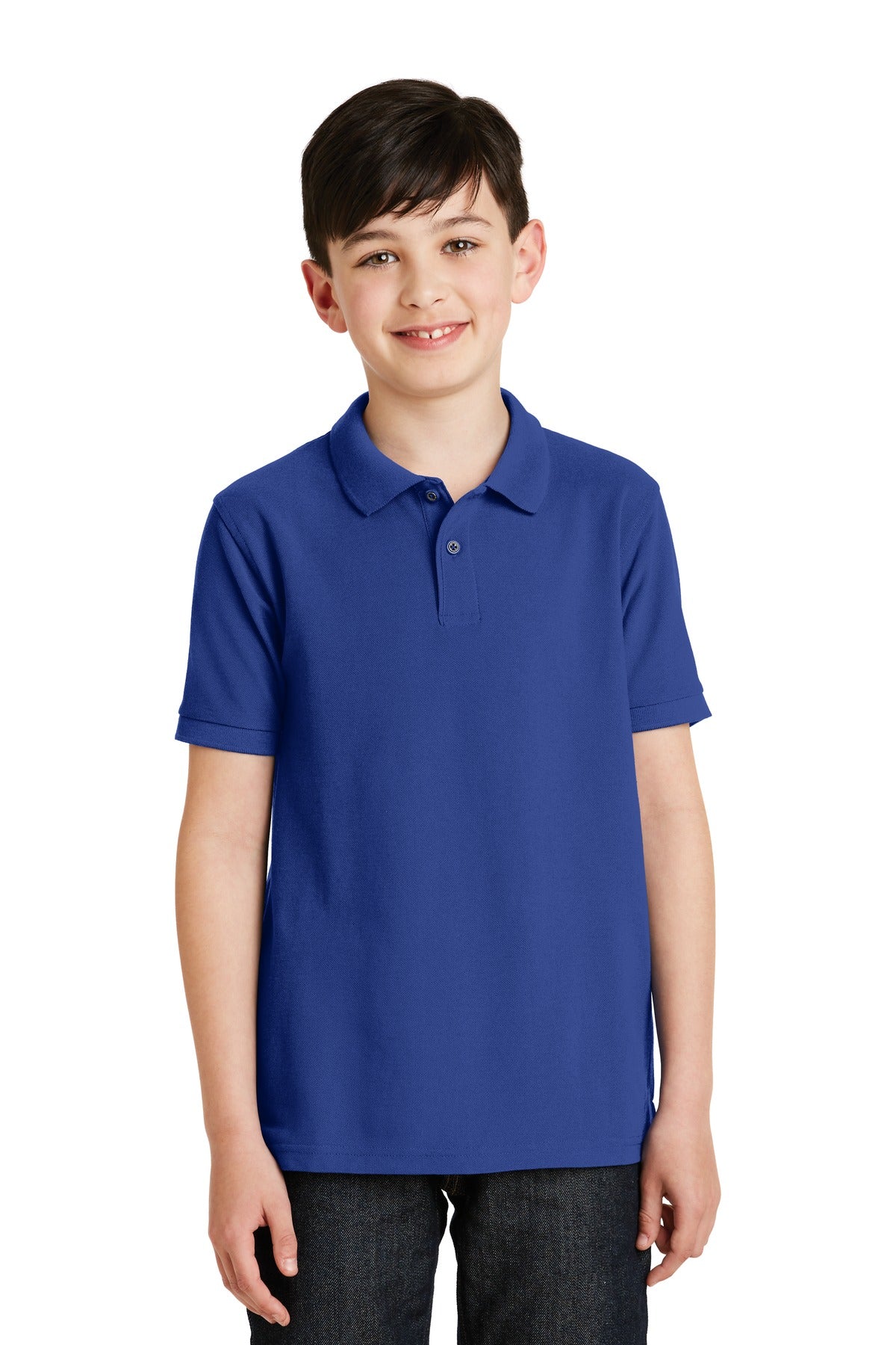 Front View of Royal Port Authority Youth Silk Touch Polo. Y500