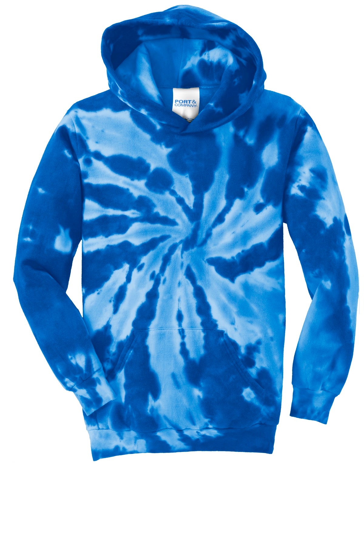 Front View of Royal Port & Company Youth Tie-Dye Pullover Hooded Sweatshirt. PC146Y
