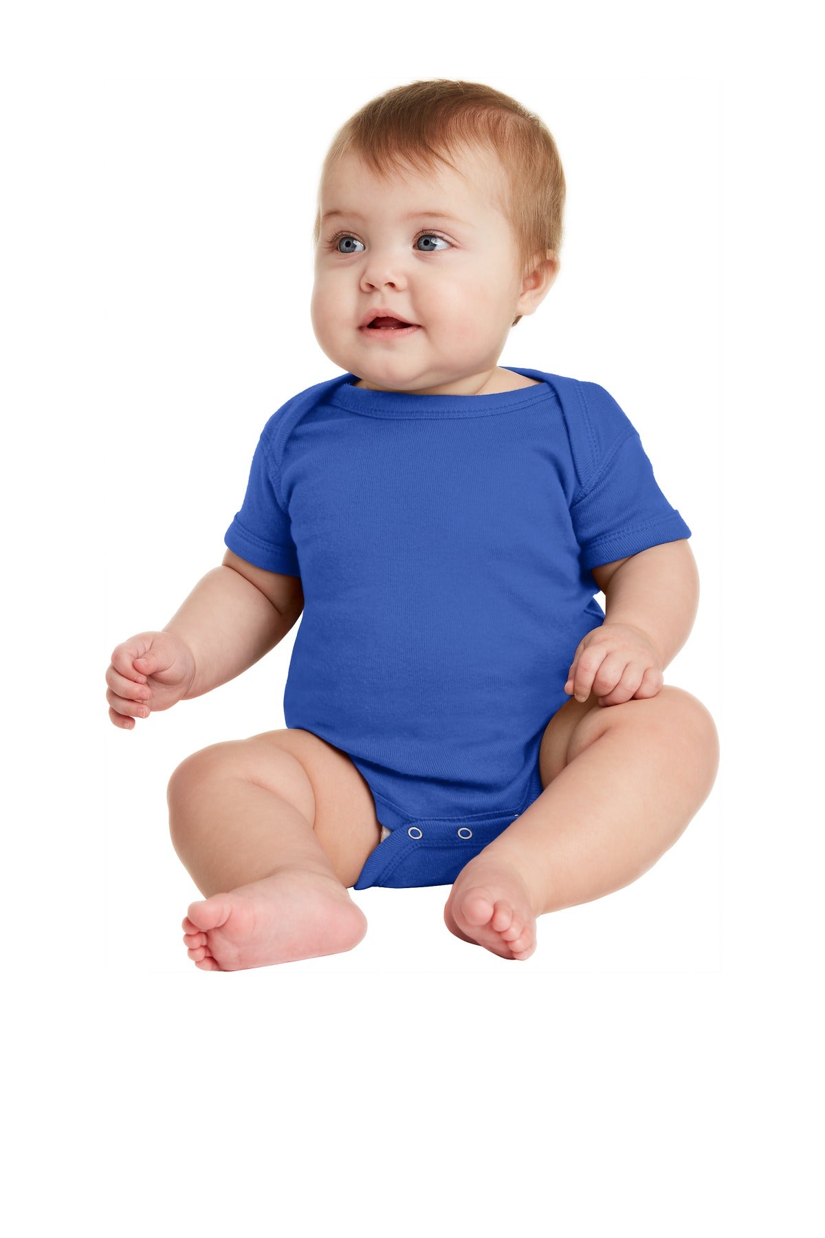 Front View of Royal Rabbit Skins Infant Short Sleeve Baby Rib Bodysuit. RS4400