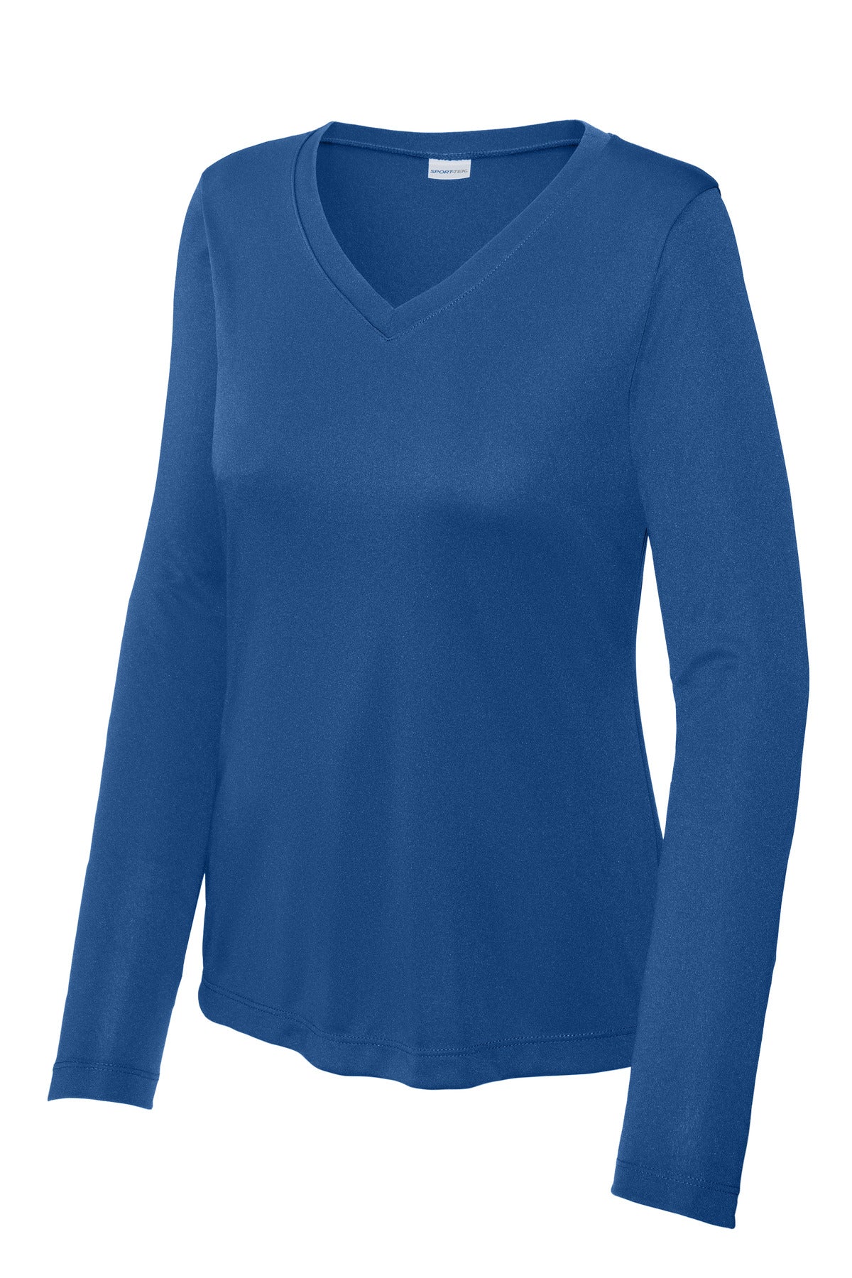 Front View of Royal Sport-Tek Women's Long Sleeve PosiCharge Competitor V-Neck Tee. LST353LS