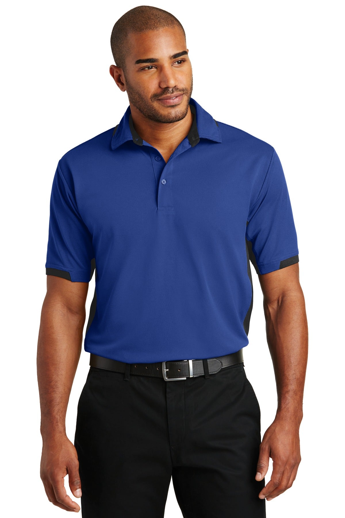 Front View of Royal/Black Port Authority Dry Zone Colorblock Ottoman Polo. K524