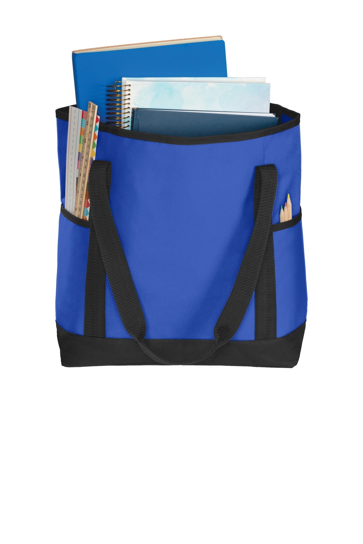 Front View of Royal/Black Port Authority On-The-Go Tote. BG411