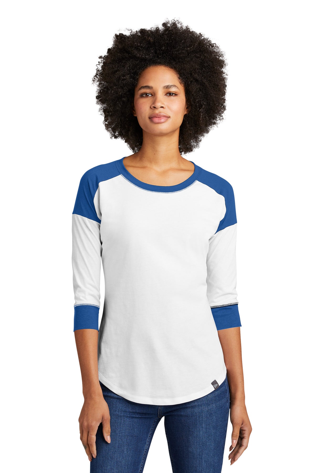 Front View of Royal/White New Era Women's Heritage Blend 3/4-Sleeve Baseball Raglan Tee. LNEA104