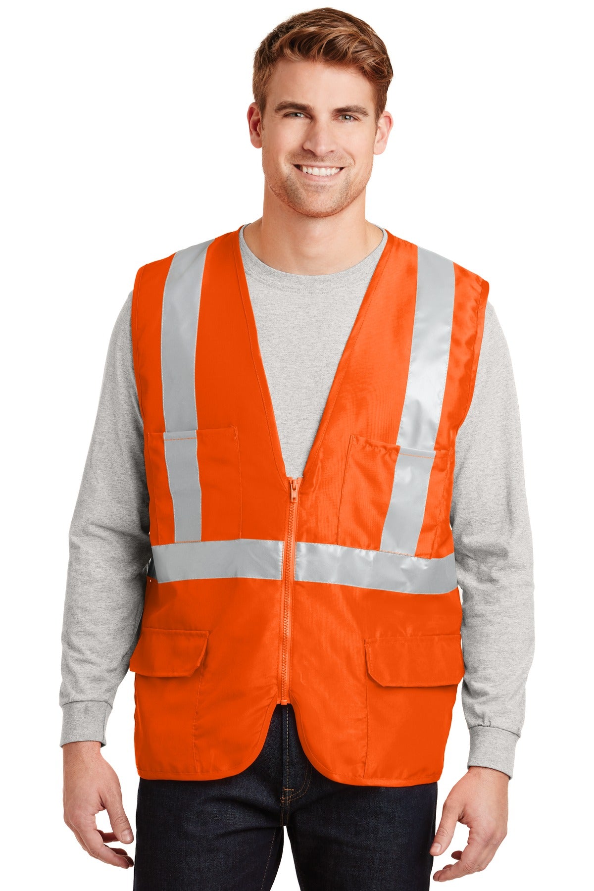 Front View of Safety Orange CornerStone - ANSI 107 Class 2 Mesh Back Safety Vest. CSV405