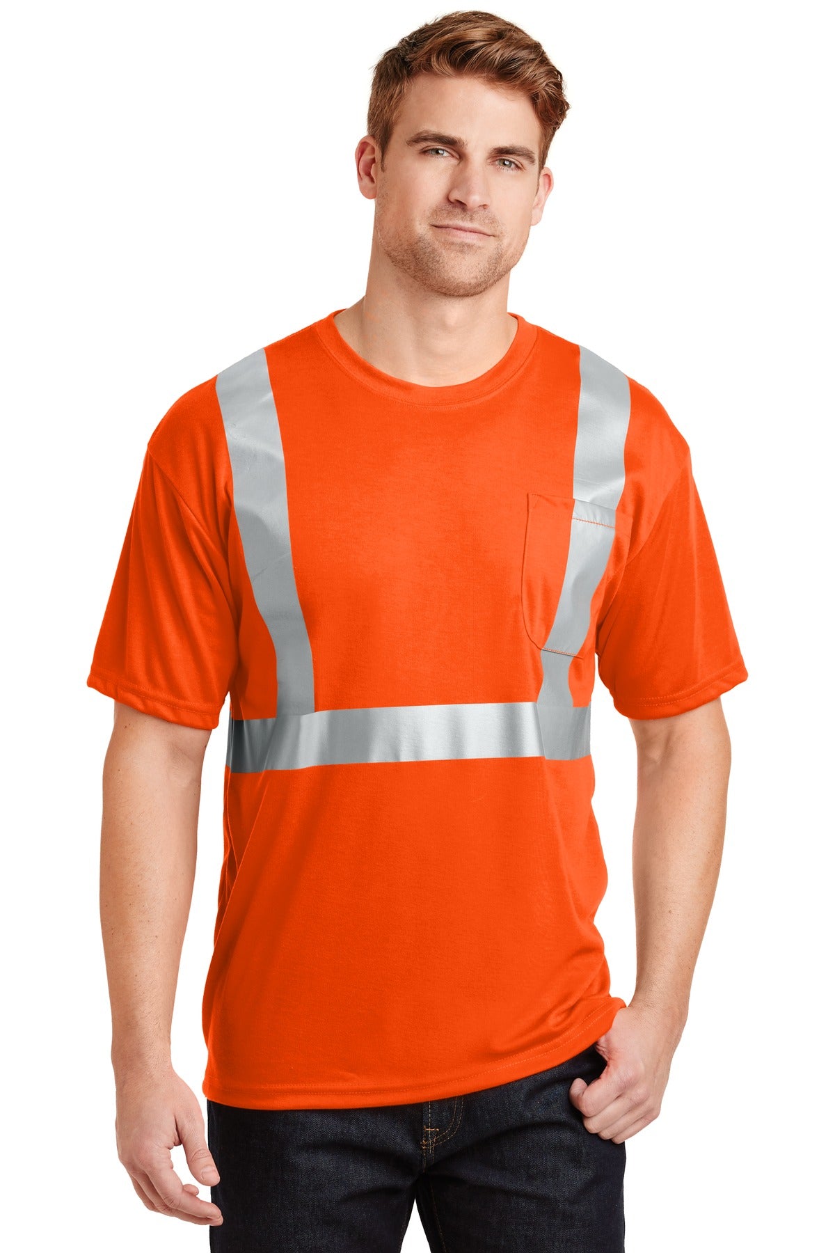 Front View of Safety Orange CornerStone - ANSI 107 Class 2 Safety T-Shirt. CS401