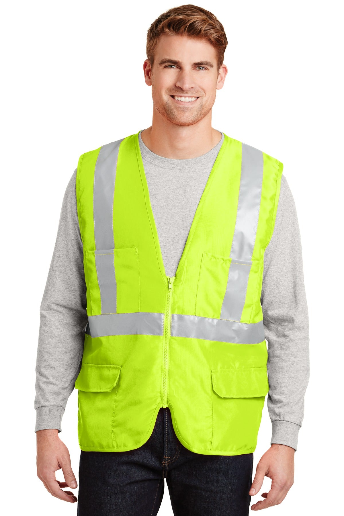 Front View of Safety Yellow CornerStone - ANSI 107 Class 2 Mesh Back Safety Vest. CSV405