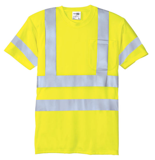 Front View of Safety Yellow CornerStone - ANSI 107 Class 3 Short Sleeve Snag-Resistant Reflective T-Shirt. CS408