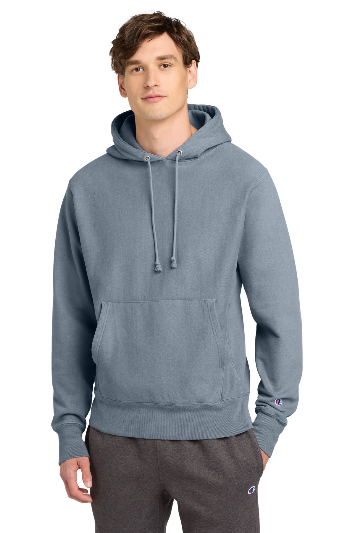 Front View of Saltwater Champion Reverse Weave Garment-Dyed Hooded Sweatshirt. GDS101