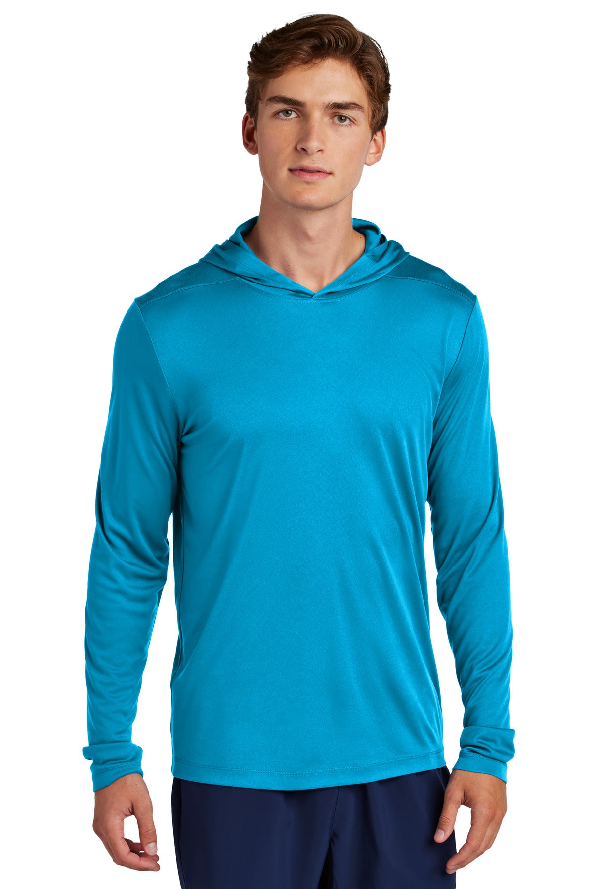 Front View of Sapphire Sport-Tek Posi-UV Pro Long Sleeve Hoodie ST420LSH