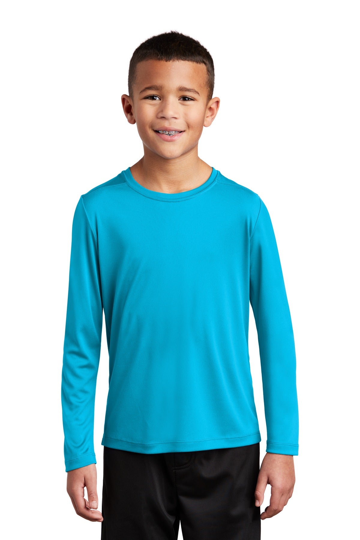 Front View of Sapphire Sport-Tek Youth Posi-UV Pro Long Sleeve Tee. YST420LS